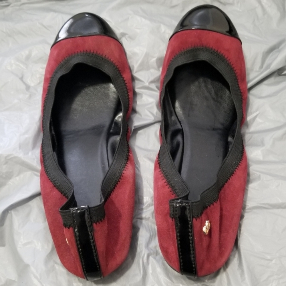Cole Haan Red and Black Suede Cap-Toe Ballet Flats